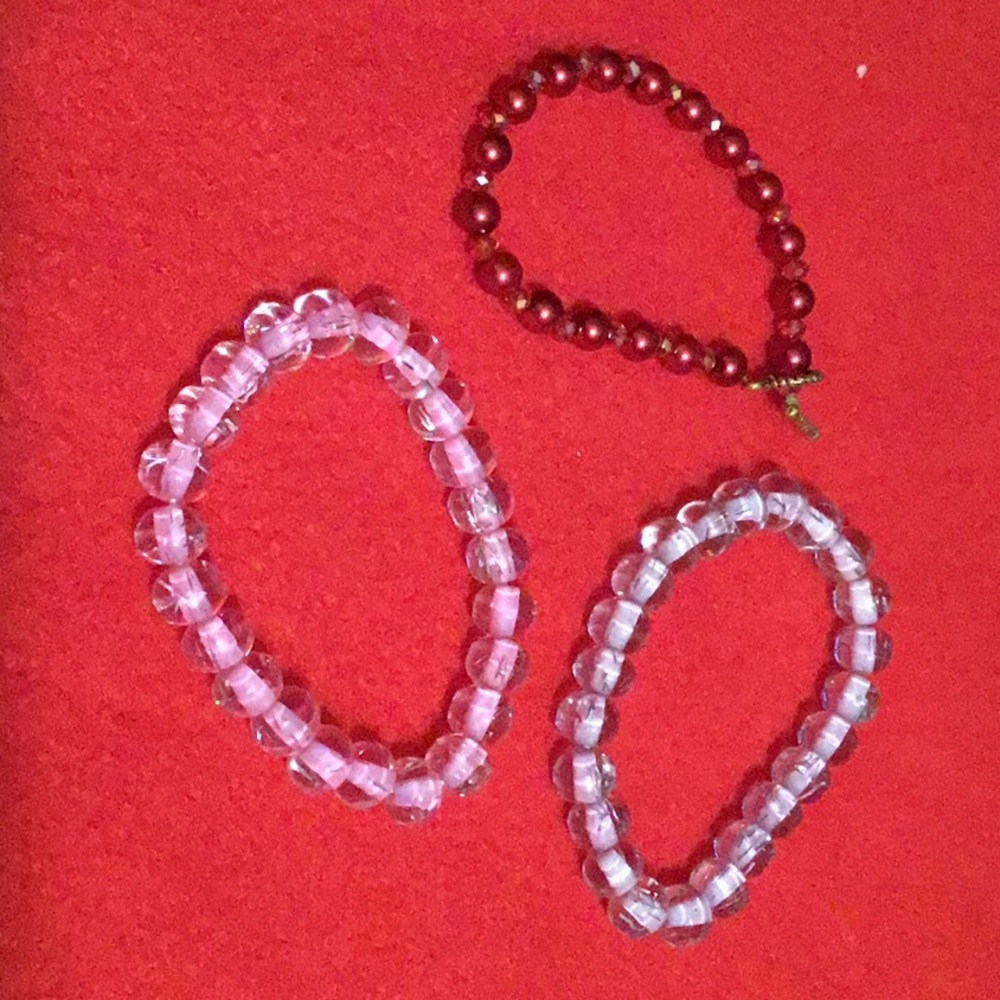 Lot of Beaded Bracelets- Clear / Pink/Red